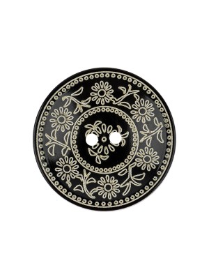 French Ecru and Black Floral Ornate 2-Hole Plastic Button – 34L/21.5mm French Ecru and Black Floral Ornate 2-Hole Plastic Button – 34L/21.5mm