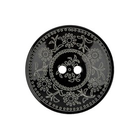French Ecru and Black Floral Ornate 2-Hole Plastic Button – 40L/25.5mm French Ecru and Black Floral Ornate 2-Hole Plastic Button – 40L/25.5mm