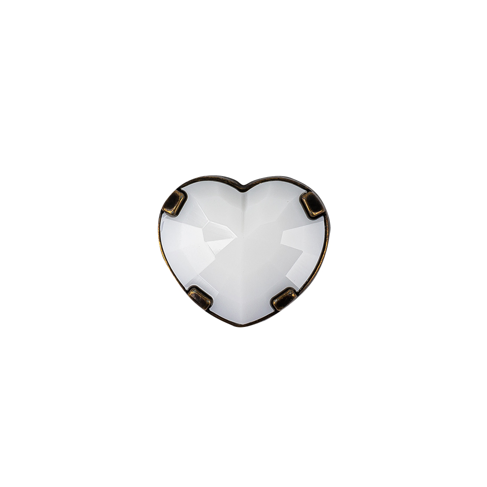 Italian White and Bronze Faceted Heart Shaped Shank Back Button – 22L/14mm Italian White and Bronze Faceted Heart Shaped Shank Back Button – 22L/14mm