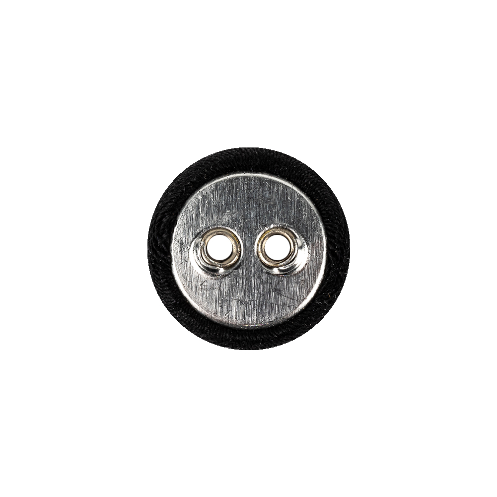 Black Fabric Covered Silver Edged 2-Hole Button – 25L/16mm Black Fabric Covered Silver Edged 2-Hole Button – 25L/16mm