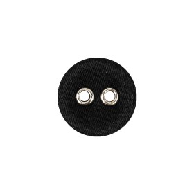 Black Fabric Covered Silver Edged 2-Hole Button – 25L/16mm Black Fabric Covered Silver Edged 2-Hole Button – 25L/16mm