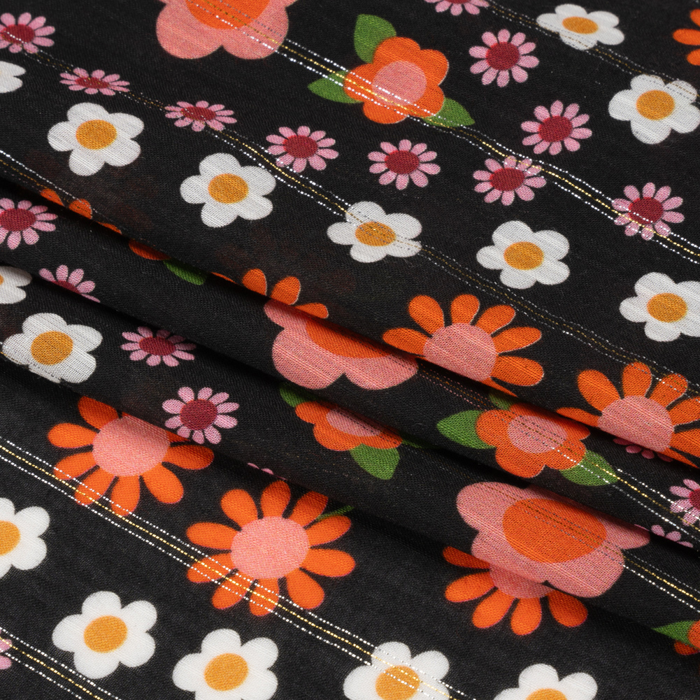 Mood Exclusive Black Infinitely Floral Metallic Pinstriped Viscose Dobby