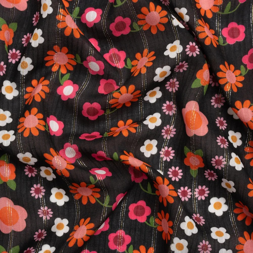 Mood Exclusive Black Infinitely Floral Metallic Pinstriped Viscose Dobby Mood Exclusive Black Infinitely Floral Metallic Pinstriped Viscose Dobby