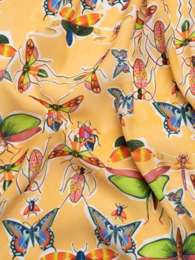 Sustainable Viscose Woven Print – Yellow and Rainbow Insects – Mood Exclusive Picnic Guests Sustainable Viscose Woven Print – Yellow and Rainbow Insects – Mood Exclusive Picnic Guests
