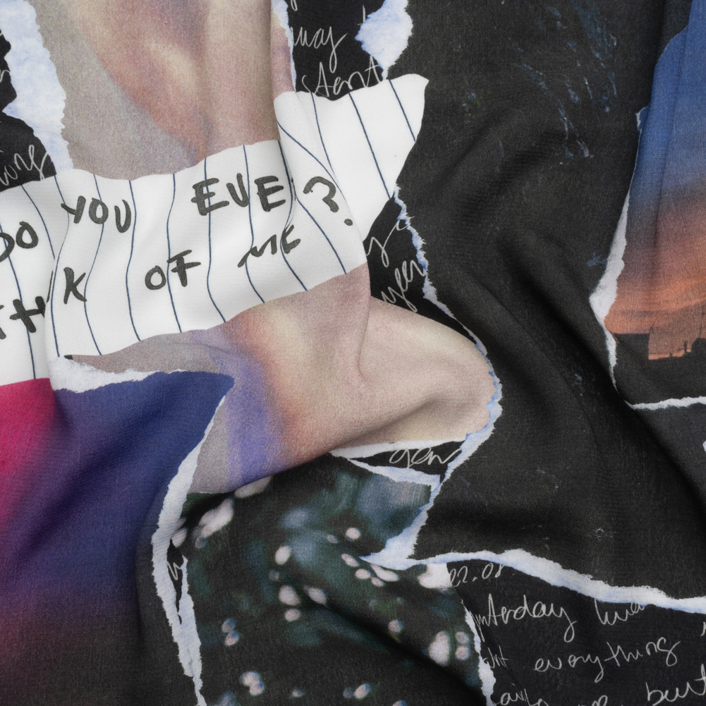 Sustainable Viscose Crepe Print – Black, Red and Blue Scraps Collage – Mood Exclusive Thy Eternal Summer Sustainable Viscose Crepe Print – Black, Red and Blue Scraps Collage – Mood Exclusive Thy Eternal Summer