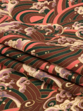 Sustainable Viscose Floral Jacquard Print – Pink, Green and Brown Striped Waves – Mood Exclusive Hokusai Hymnal Sustainable Viscose Floral Jacquard Print – Pink, Green and Brown Striped Waves – Mood Exclusive Hokusai Hymnal
