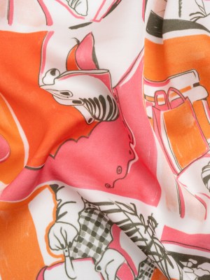 Sustainable and Recycled Viscose Satin Print – Orange and Pink Cafe Snapshots Patchwork – Mood Exclusive Italian Afternoon Sustainable and Recycled Viscose Satin Print – Orange and Pink Cafe Snapshots Patchwork – Mood Exclusive Italian Afternoon