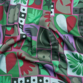 Sustainable and Recycled Viscose Satin Print – Green, Red and Gray Simple Symbols Patchwork – Mood Exclusive Come Together Sustainable and Recycled Viscose Satin Print – Green, Red and Gray Simple Symbols Patchwork – Mood Exclusive Come Together