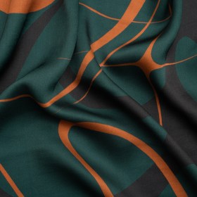 Sustainable and Recycled Viscose Satin Print – Forest Green and Orange Swirling Abstract – Mood Exclusive Atmospheric Adventure Sustainable and Recycled Viscose Satin Print – Forest Green and Orange Swirling Abstract – Mood Exclusive Atmospheric Adventure