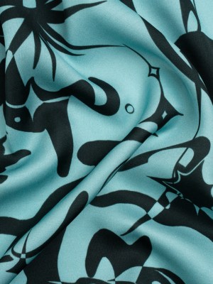 Sustainable and Recycled Viscose Satin Print – Sky Blue and Black Abstract and Stars – Mood Exclusive Cosmic Chaos Sustainable and Recycled Viscose Satin Print – Sky Blue and Black Abstract and Stars – Mood Exclusive Cosmic Chaos