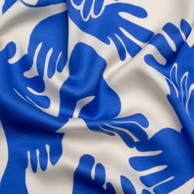 Sustainable and Recycled Viscose Satin Print – Blue and White Hands – Mood Exclusive Helping Hands Sustainable and Recycled Viscose Satin Print – Blue and White Hands – Mood Exclusive Helping Hands