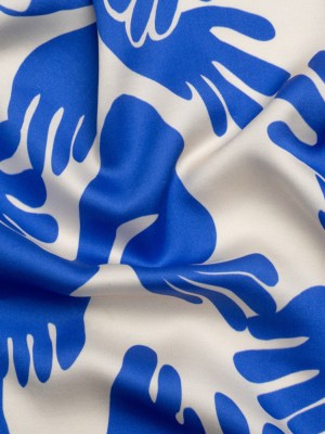Sustainable and Recycled Viscose Satin Print – Blue and White Hands – Mood Exclusive Helping Hands Sustainable and Recycled Viscose Satin Print – Blue and White Hands – Mood Exclusive Helping Hands