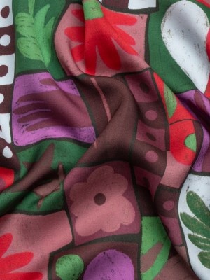 Sustainable and Recycled Viscose Satin Print – Purple, Green and Red Simple Symbols Patchwork – Mood Exclusive Come Together Sustainable and Recycled Viscose Satin Print – Purple, Green and Red Simple Symbols Patchwork – Mood Exclusive Come Together
