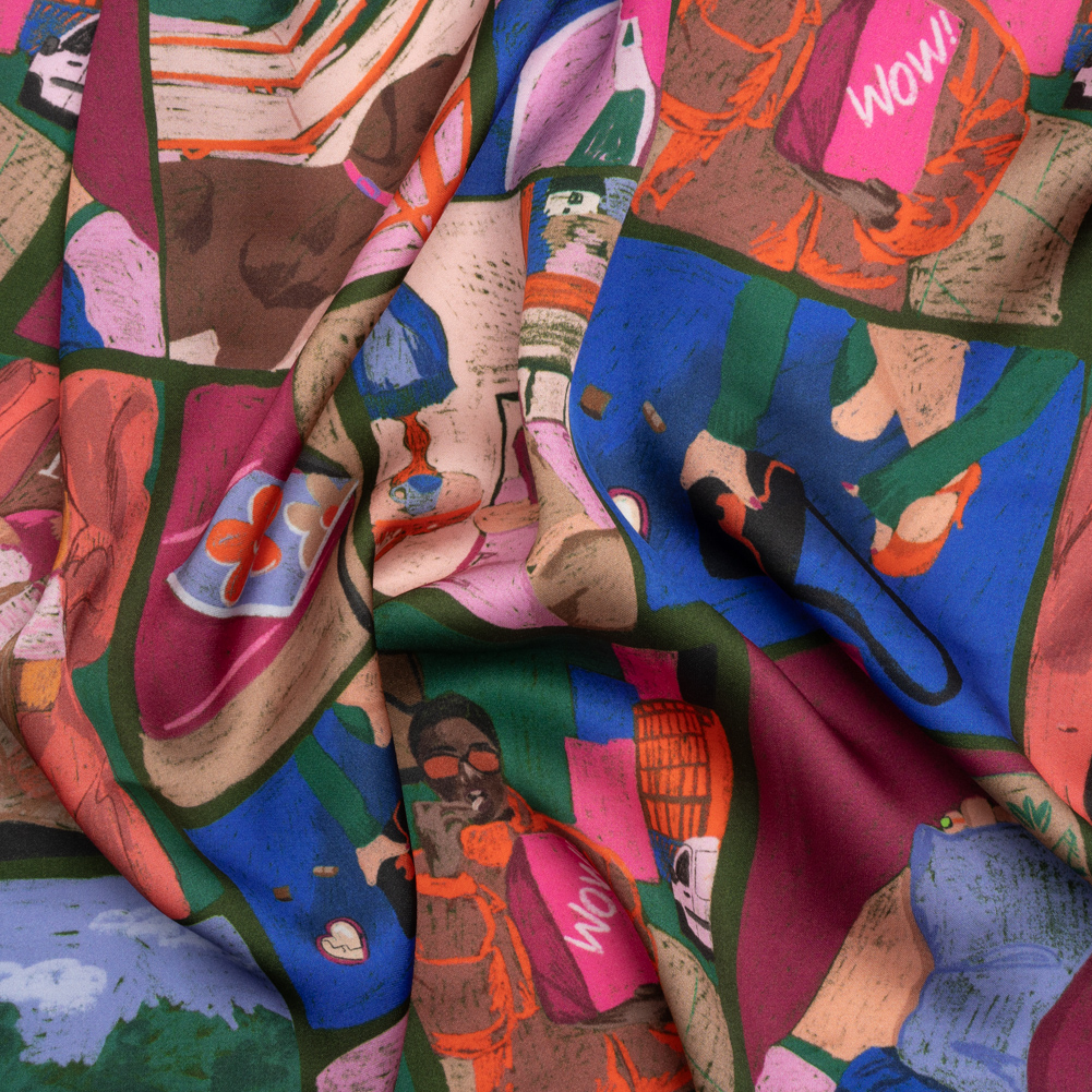 Sustainable and Recycled Viscose Satin Print – Blue, Green and Berry Red Everyday Vignettes Patchwork – Mood Exclusive Metropolitan Madness Sustainable and Recycled Viscose Satin Print – Blue, Green and Berry Red Everyday Vignettes Patchwork – Mood Exclusive Metropolitan Madness