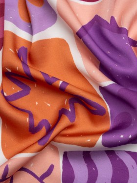 Sustainable and Recycled Viscose Satin Print – Purple and Orange Doodle Patches – Mood Exclusive Place in Space Sustainable and Recycled Viscose Satin Print – Purple and Orange Doodle Patches – Mood Exclusive Place in Space