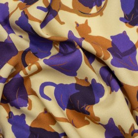 Mood Exclusive Purple Lazy Caturday Viscose Crepe Mood Exclusive Purple Lazy Caturday Viscose Crepe