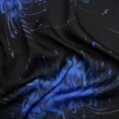 Sustainable and Recycled Viscose Satin Print – Blue and Black Glowing Florals – Mood Exclusive Marine Magic Sustainable and Recycled Viscose Satin Print – Blue and Black Glowing Florals – Mood Exclusive Marine Magic