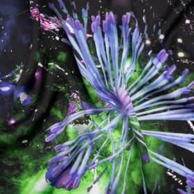 Sustainable and Recycled Viscose Satin Print – Purple, Black and Green Fireworks and Flowers – Mood Exclusive Mirrored in Nature Sustainable and Recycled Viscose Satin Print – Purple, Black and Green Fireworks and Flowers – Mood Exclusive Mirrored in Nature