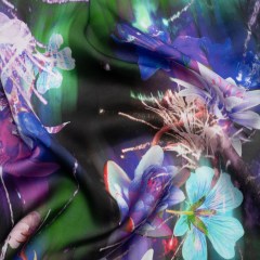 Sustainable and Recycled Viscose Satin Print – Blue, Purple and Green Glowing Flowers – Mood Exclusive Ignite the Light Sustainable and Recycled Viscose Satin Print – Blue, Purple and Green Glowing Flowers – Mood Exclusive Ignite the Light