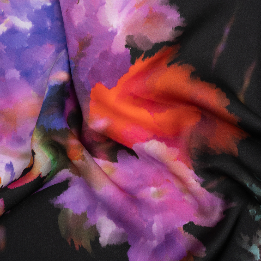 Sustainable and Recycled Viscose Satin Print – Purple, Red and Black Abstract Floral – Mood Exclusive Forest of Colors Sustainable and Recycled Viscose Satin Print – Purple, Red and Black Abstract Floral – Mood Exclusive Forest of Colors