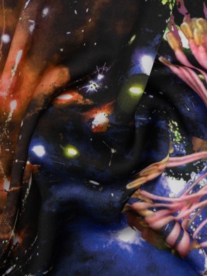 Sustainable and Recycled Viscose Satin Print – Pink, Orange and Black Fireworks and Flowers – Mood Exclusive Mirrored in Nature Sustainable and Recycled Viscose Satin Print – Pink, Orange and Black Fireworks and Flowers – Mood Exclusive Mirrored in Nature