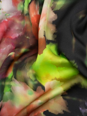 Sustainable and Recycled Viscose Satin Print – Lime Green, Red and Black Abstract Floral – Mood Exclusive Forest of Colors Sustainable and Recycled Viscose Satin Print – Lime Green, Red and Black Abstract Floral – Mood Exclusive Forest of Colors