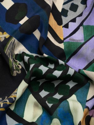 Sustainable Viscose Crepe Print – Blue, Green and Periwinkle Leafy and Geometric Patchwork – Mood Exclusive Curtain Call Sustainable Viscose Crepe Print – Blue, Green and Periwinkle Leafy and Geometric Patchwork – Mood Exclusive Curtain Call