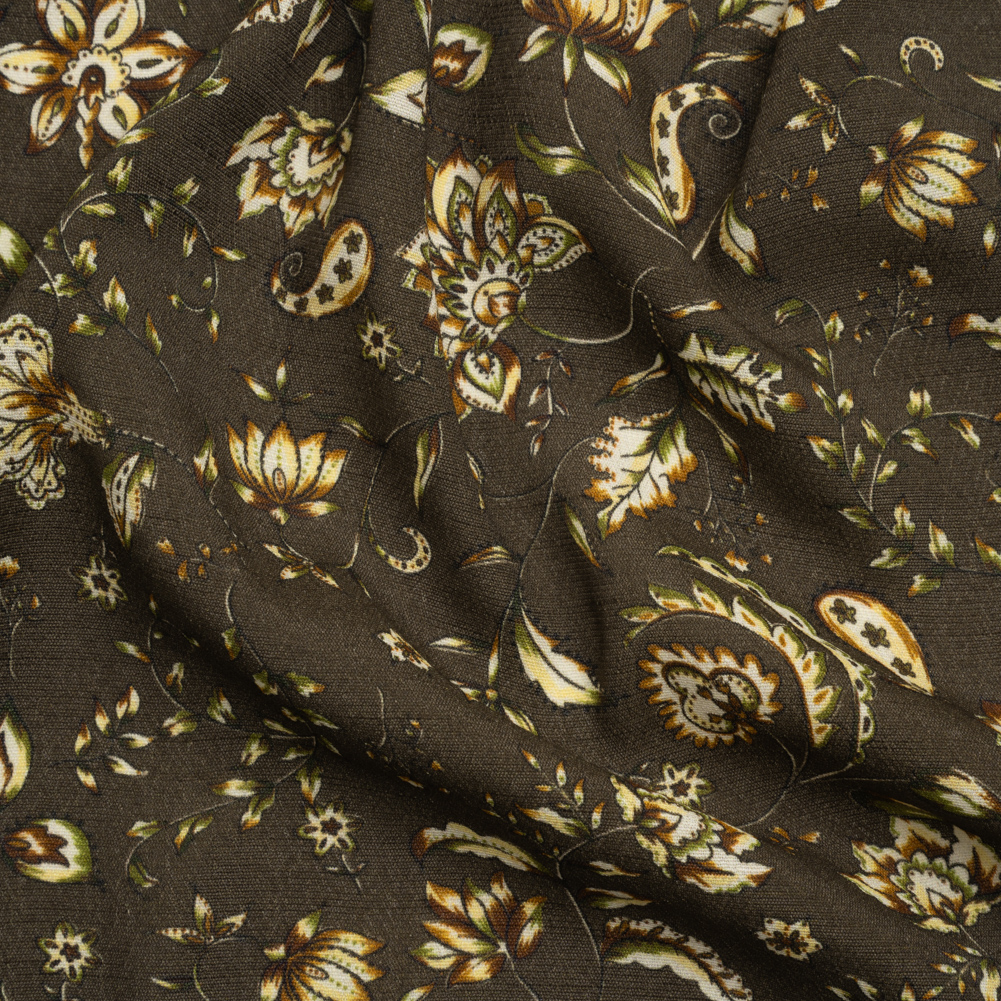 Gauzy Viscose Crepe Print – Charcoal, Green and Brown Jacobean Floral – Mood Exclusive Wooded Wonders Gauzy Viscose Crepe Print – Charcoal, Green and Brown Jacobean Floral – Mood Exclusive Wooded Wonders