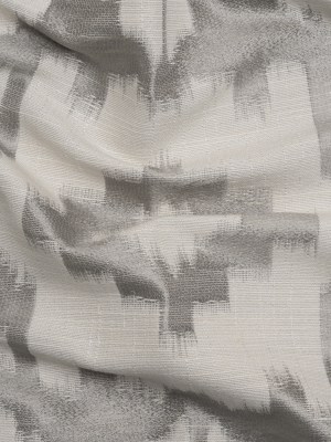 White and Silver Geometric Ikat Viscose, Polyester and Linen Drapery Jacquard White and Silver Geometric Ikat Viscose, Polyester and Linen Drapery Jacquard