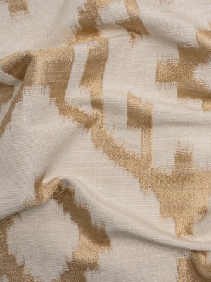 Ivory and Gold Geometric Ikat Viscose, Polyester and Linen Drapery Jacquard Ivory and Gold Geometric Ikat Viscose, Polyester and Linen Drapery Jacquard