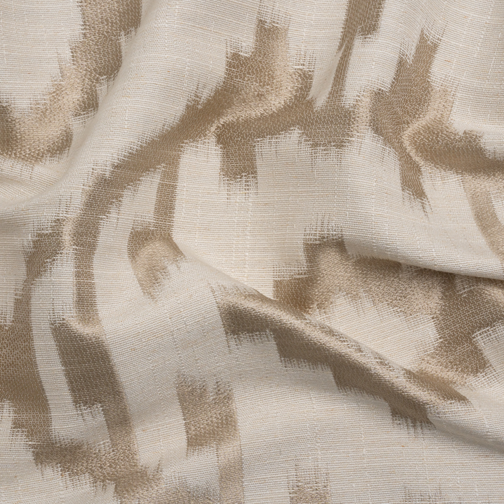 Ivory and Taupe Geometric Ikat Viscose, Polyester and Linen Drapery Jacquard Ivory and Taupe Geometric Ikat Viscose, Polyester and Linen Drapery Jacquard