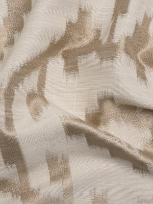 Ivory and Taupe Geometric Ikat Viscose, Polyester and Linen Drapery Jacquard Ivory and Taupe Geometric Ikat Viscose, Polyester and Linen Drapery Jacquard