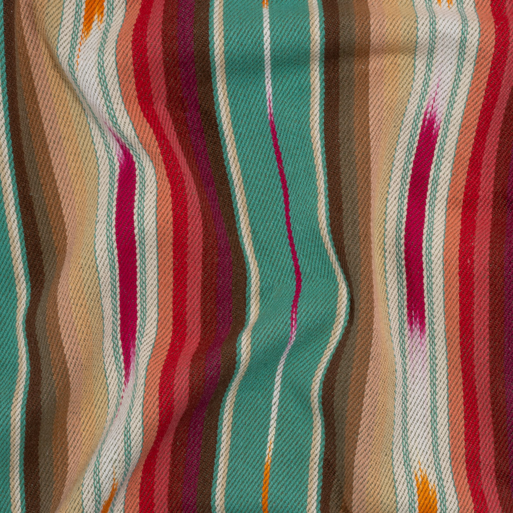 Arizona Turquoise, Brown and Pink Ikat Stripes Cotton Twill Arizona Turquoise, Brown and Pink Ikat Stripes Cotton Twill