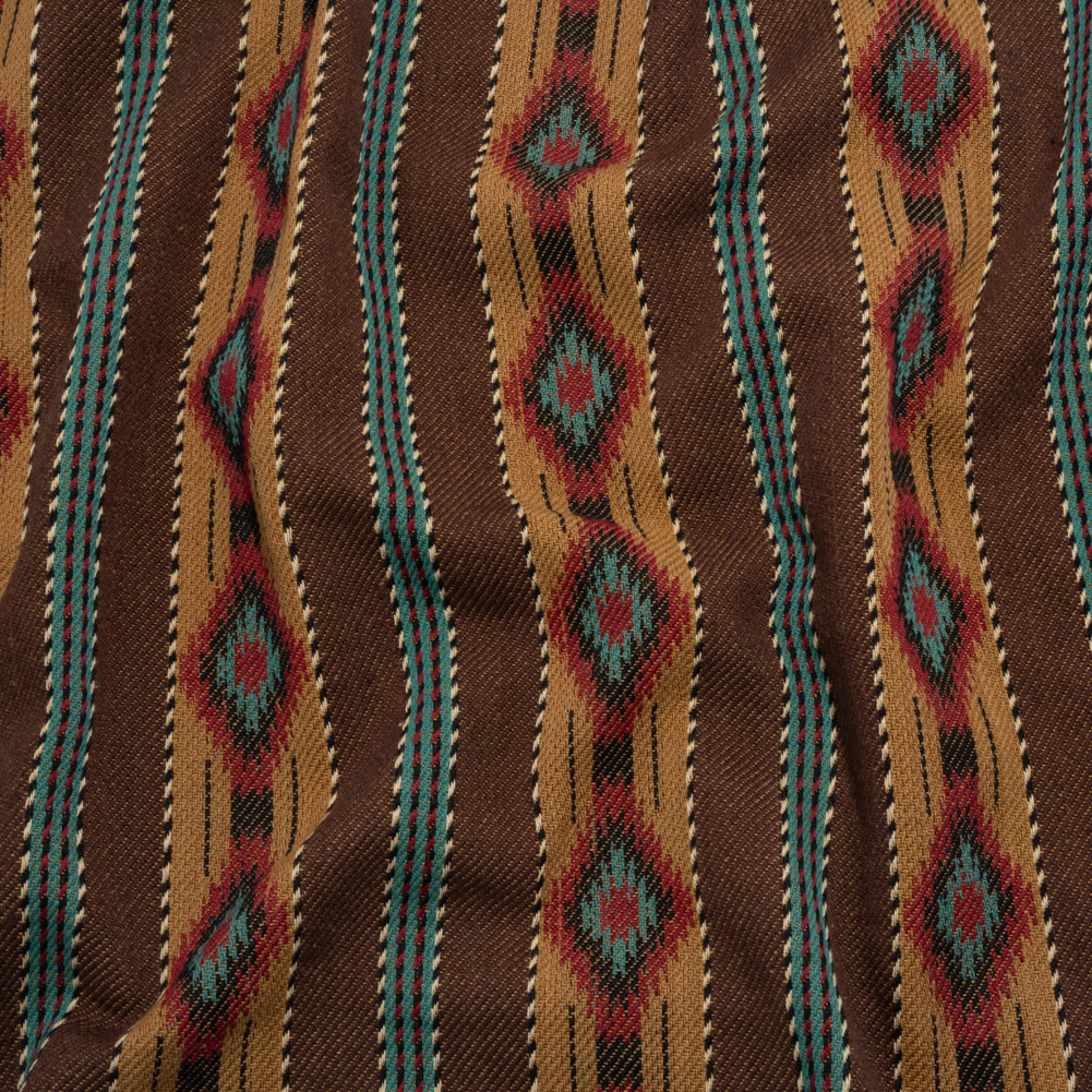 Arizona Brown, Turquoise and Red Diamond Bands Striped Cotton Twill Arizona Brown, Turquoise and Red Diamond Bands Striped Cotton Twill