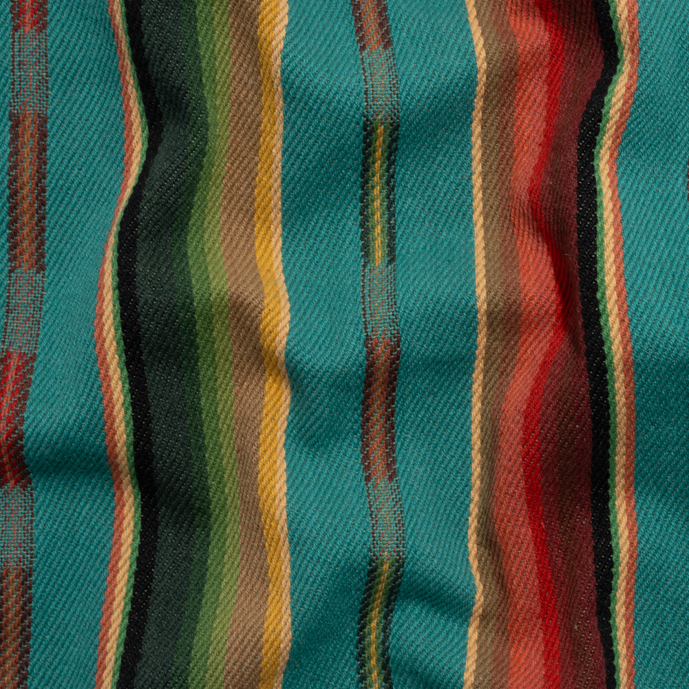 Arizona Turquoise, Red and Green Striped Cotton Twill Arizona Turquoise, Red and Green Striped Cotton Twill