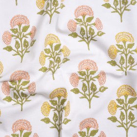 Coral, Yellow and Green Classic Floral Printed Cotton Canvas Coral, Yellow and Green Classic Floral Printed Cotton Canvas