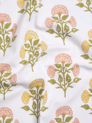 Coral, Yellow and Green Classic Floral Printed Cotton Canvas Coral, Yellow and Green Classic Floral Printed Cotton Canvas