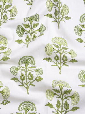 Green and White Classic Floral Printed Cotton Canvas Green and White Classic Floral Printed Cotton Canvas