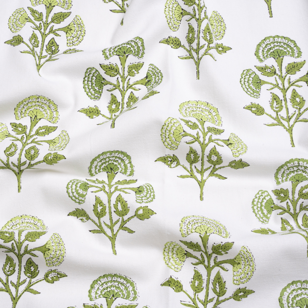 Green and White Classic Floral Printed Cotton Canvas Green and White Classic Floral Printed Cotton Canvas