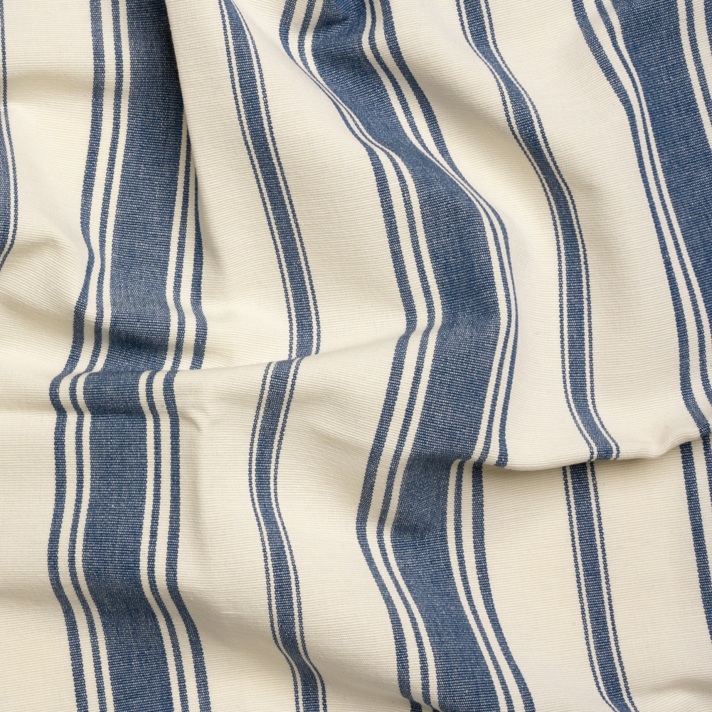 Navy and Cream Striped Cotton Woven Navy and Cream Striped Cotton Woven