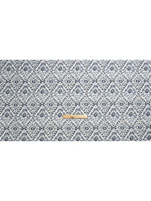 Muted Blue, Navy and White Decorative Ikat Diamonds Cotton Canvas Muted Blue, Navy and White Decorative Ikat Diamonds Cotton Canvas