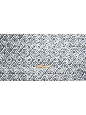 Muted Blue, Navy and White Decorative Ikat Diamonds Cotton Canvas Muted Blue, Navy and White Decorative Ikat Diamonds Cotton Canvas