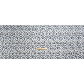 Muted Blue, Navy and White Decorative Ikat Diamonds Cotton Canvas Muted Blue, Navy and White Decorative Ikat Diamonds Cotton Canvas
