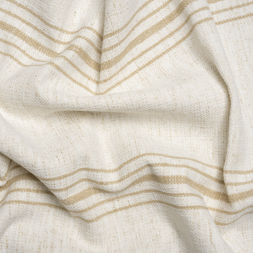 Crypton Sand on White Striped Stain Resistant Polyester and Linen Chenille Upholstery Woven Crypton Sand on White Striped Stain Resistant Polyester and Linen Chenille Upholstery Woven