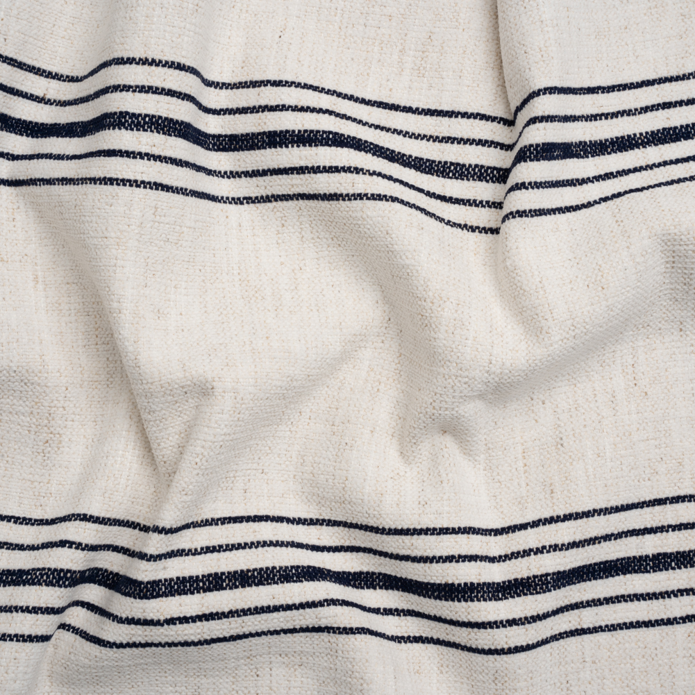 Crypton Indigo on White Striped Stain Resistant Polyester and Linen Chenille Upholstery Woven Crypton Indigo on White Striped Stain Resistant Polyester and Linen Chenille Upholstery Woven