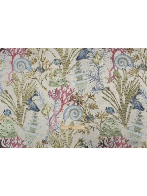 Flax, Pink and Blue Reef Exploration Slubbed Cotton Woven Flax, Pink and Blue Reef Exploration Slubbed Cotton Woven