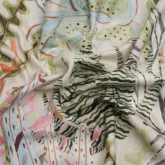 Green, Pastel Pink and Sky Blue Water Plants Slubbed Cotton Woven Green, Pastel Pink and Sky Blue Water Plants Slubbed Cotton Woven