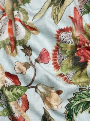 Mist, Pink and Green Blooming Trees Slubbed Cotton Woven Mist, Pink and Green Blooming Trees Slubbed Cotton Woven