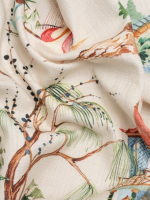 Blue, Green and Flax Japanese Gardens Slubbed Cotton Woven Blue, Green and Flax Japanese Gardens Slubbed Cotton Woven