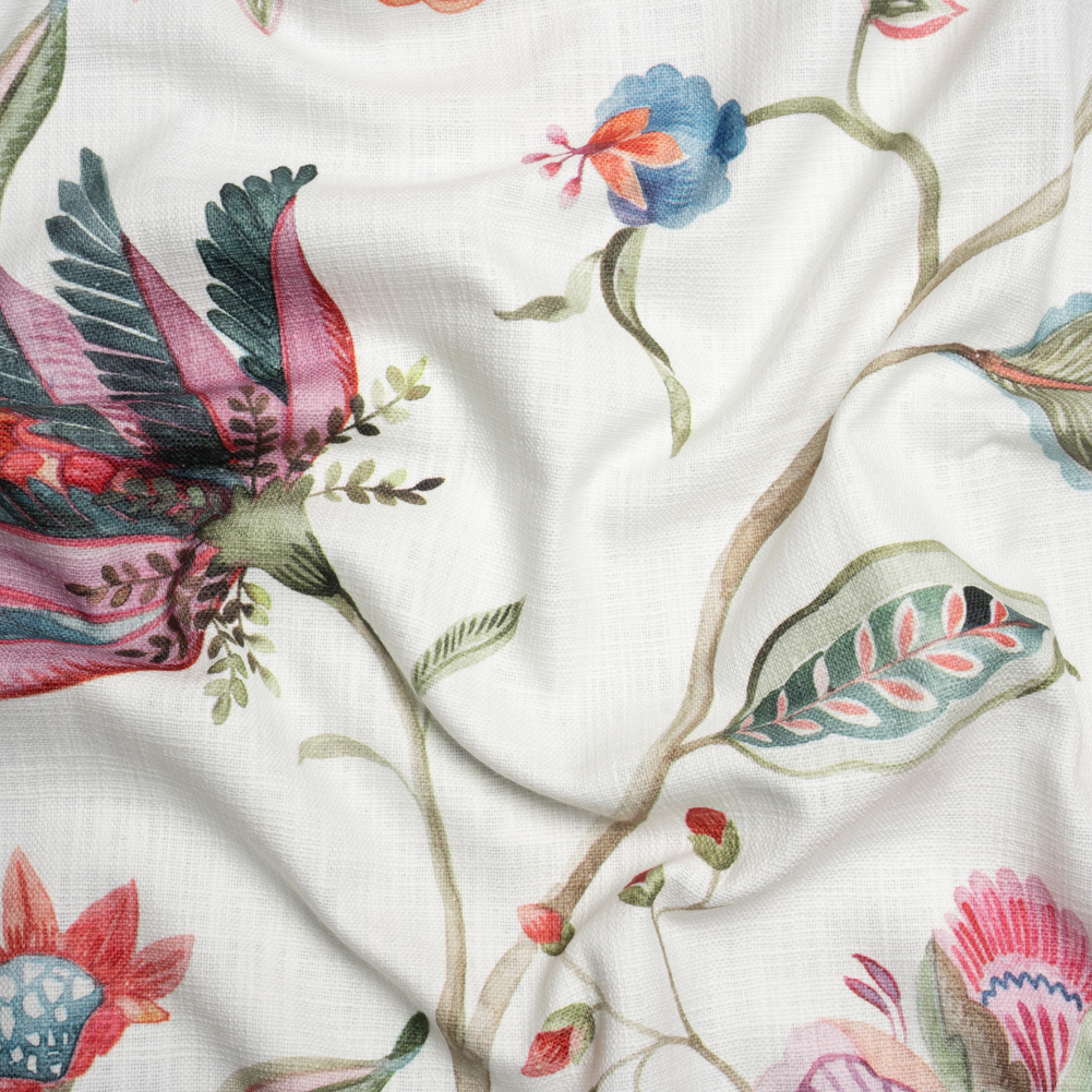 Berry, White and Teal Floral Slubbed Cotton Woven Berry, White and Teal Floral Slubbed Cotton Woven